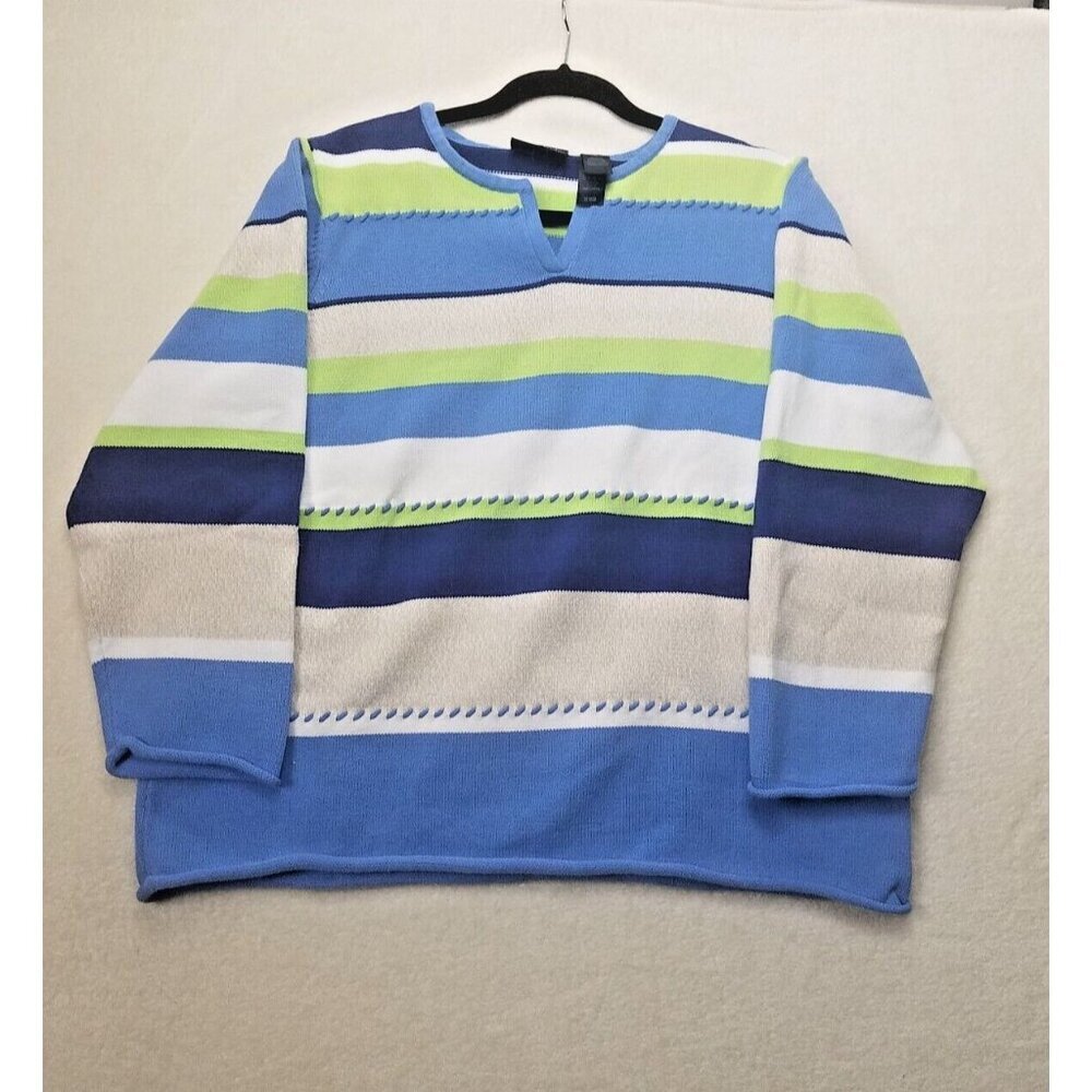 Crazy Horse Women's Pullover Sweater‎ Size 2 Striped 100% Cotton Stretch Knit